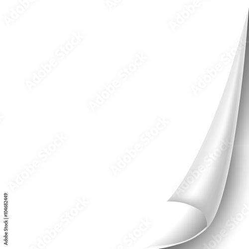 Blank sheet of paper with page curl and shadow, design element
