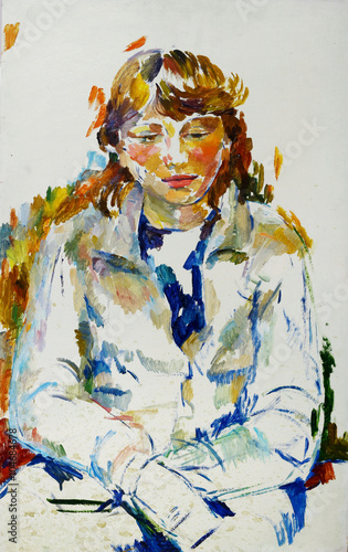 Fototapeta Naklejka Na Ścianę i Meble -  Oil painting female portrait in bright colors On Canvas