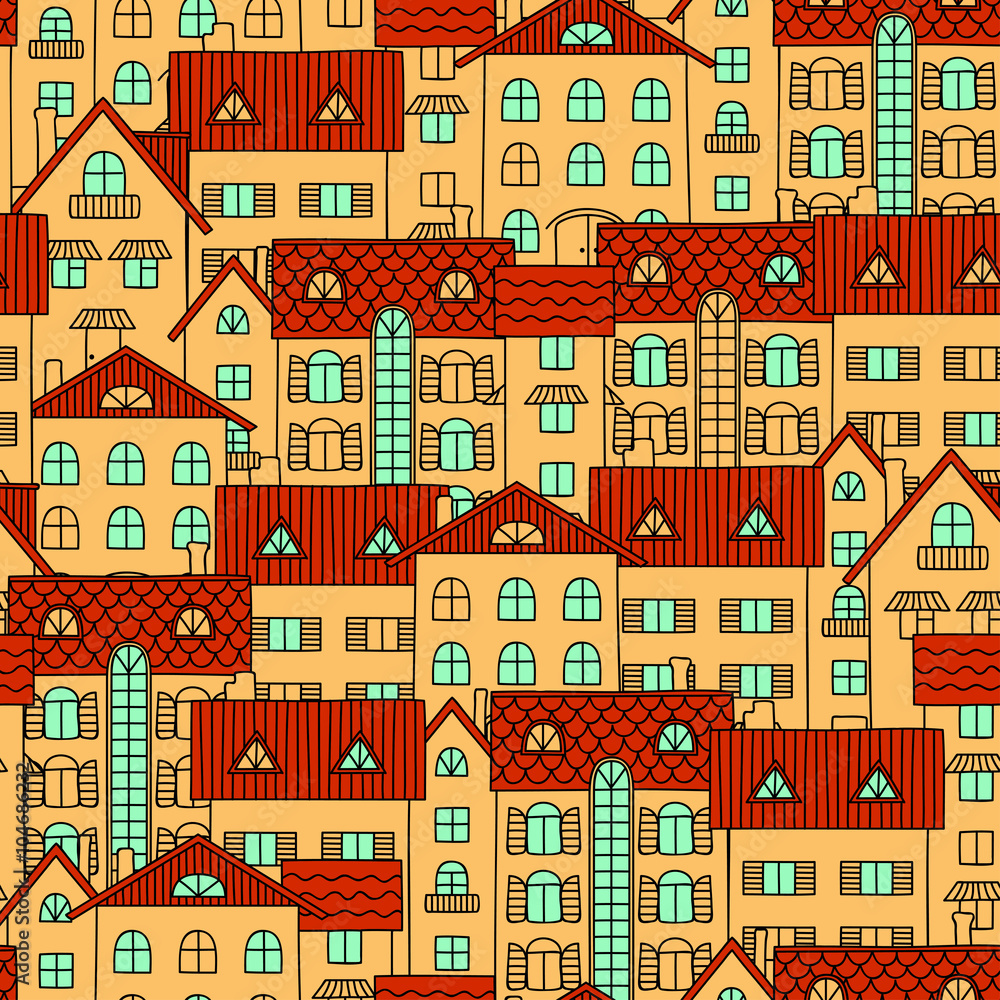 Background with yellow houses