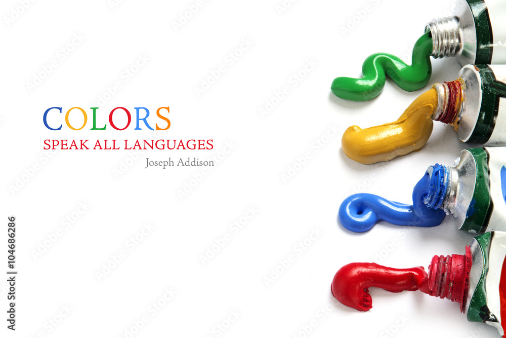 Fototapeta premium paint colors flowing from the tubes, isolated on white, sample text