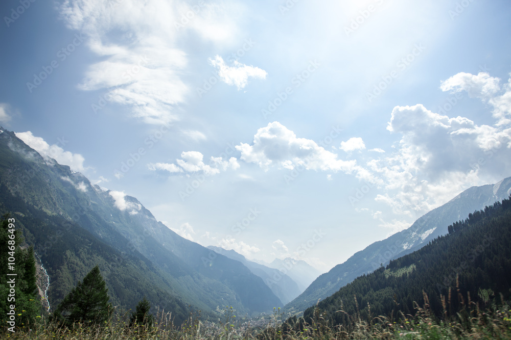 summer alps mountains with clear blue sky;
