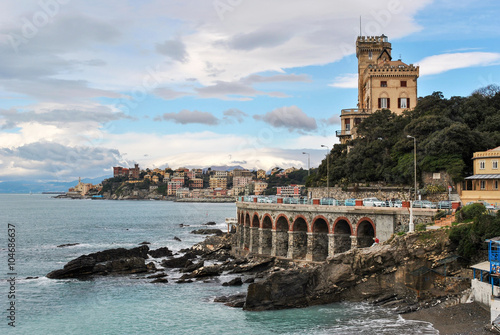 Fotografie Panoramic view of the seafront of Genoa, in the sea district called Quarto