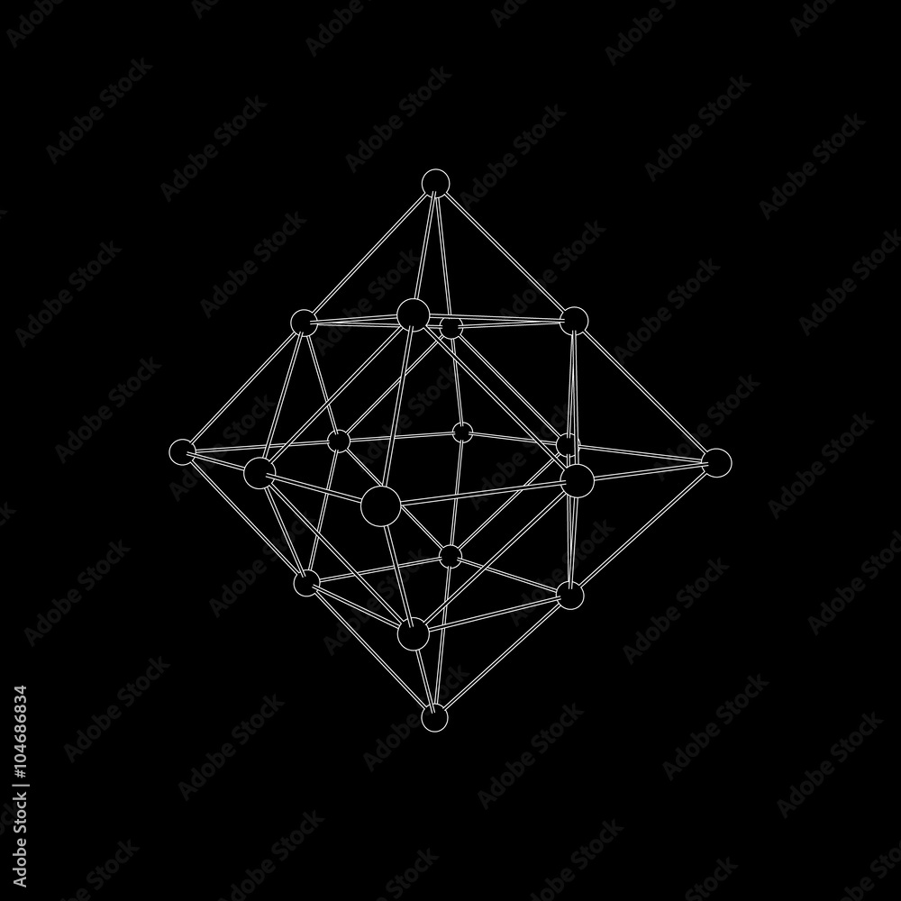 Molecular structure in the form of a octahedron. Vector illustr Molecular structure in the form of a octahedron. Vector illustr