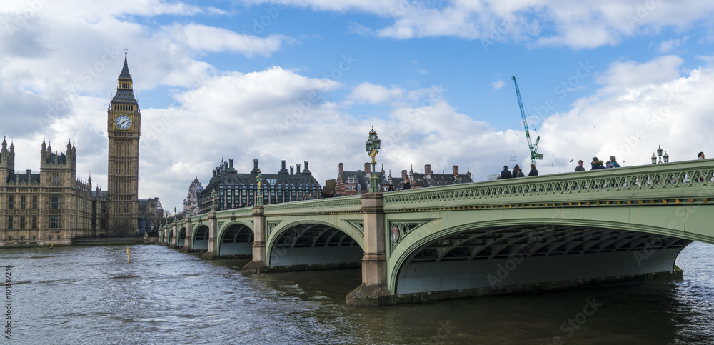 Naklejka premium Gmachy Parlamentu Big Ben i Westminster Bridge