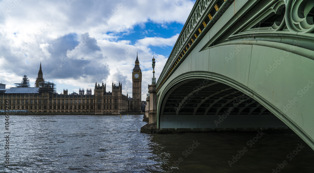 Obraz premium Houses of Parliament Big Ben and Westminster Bridge