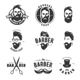 Set of vintage barber shop vector emblems, label, badges and design elements.