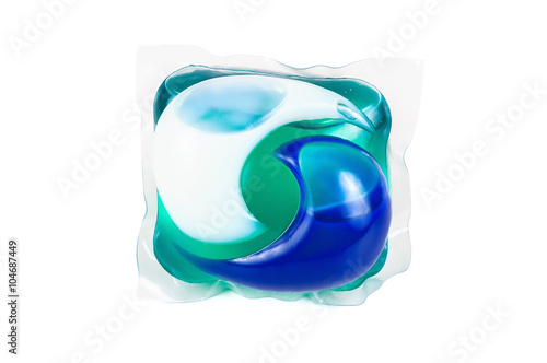 Detergent capsule on white background