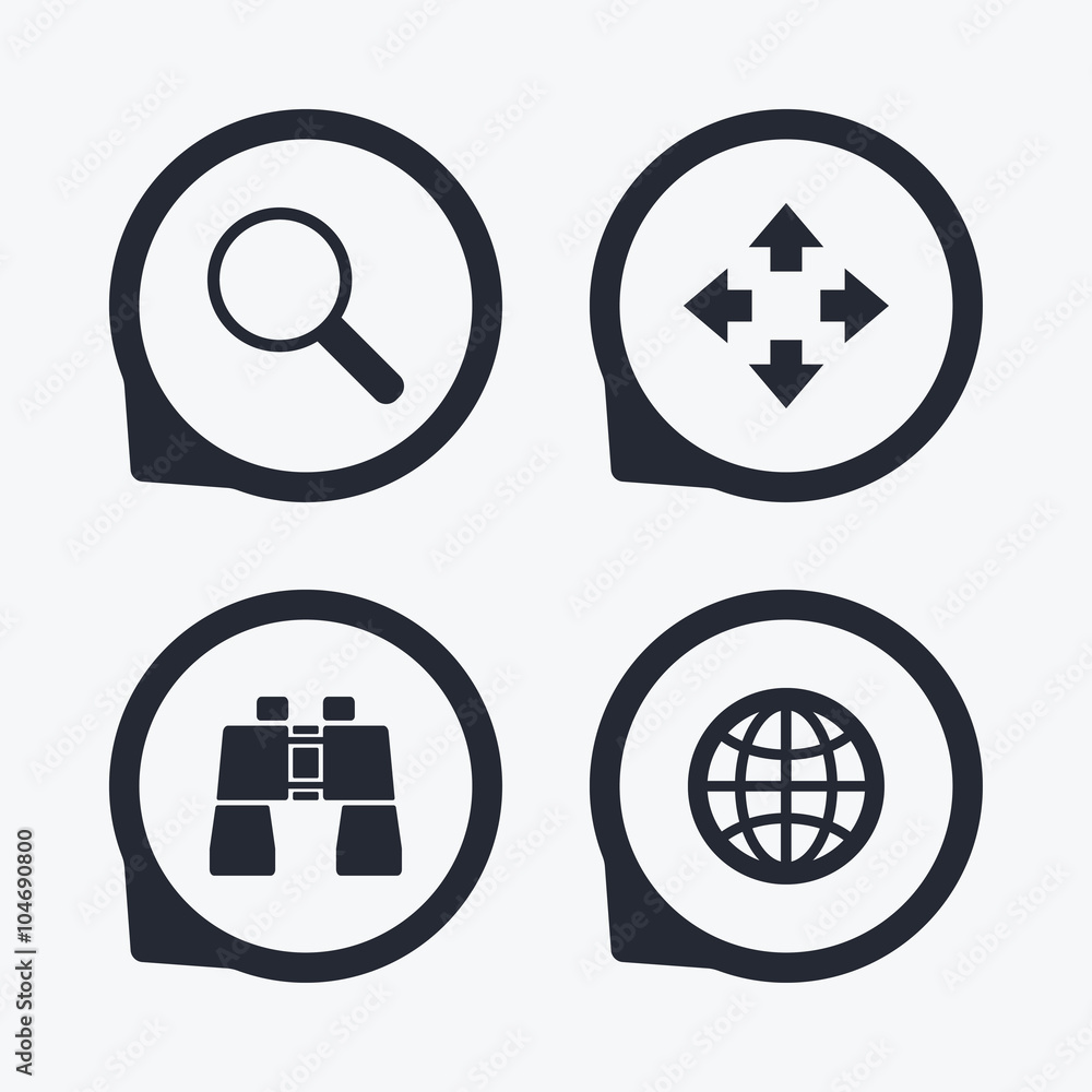 Magnifier glass and globe signs. Fullscreen. Magnifier glass and globe signs. Fullscreen.