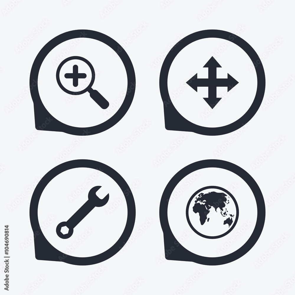 Magnifier glass and globe signs. Fullscreen. Magnifier glass and globe signs. Fullscreen.