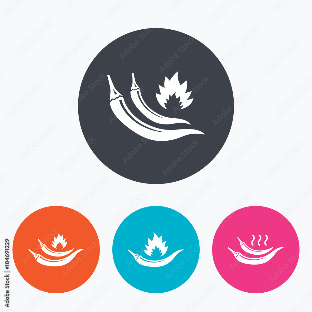 Hot chili pepper icons. Spicy food symbols. Hot chili pepper icons. Spicy food symbols.
