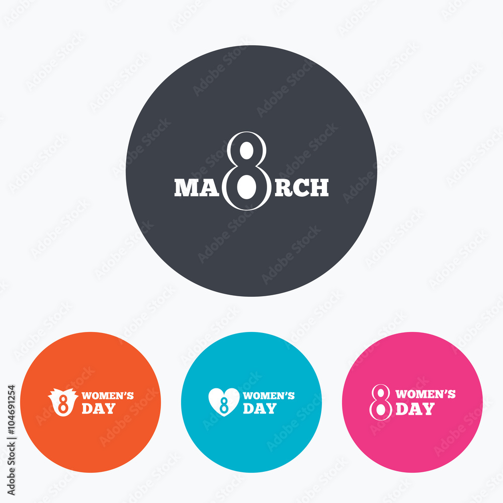 8 March Women's Day icons. Flowers symbols. 8 March Women's Day icons. Flowers symbols.