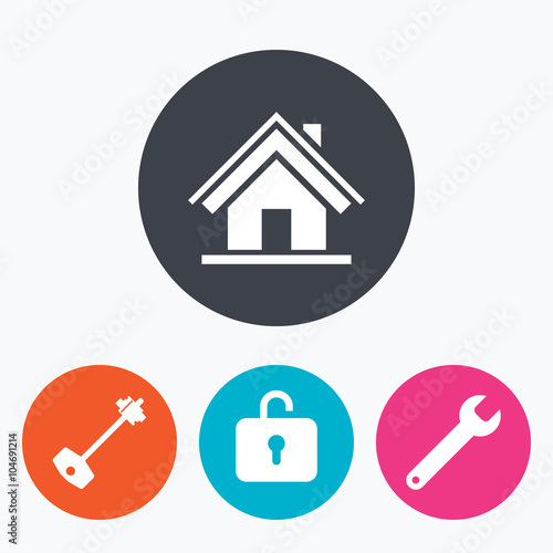 Home key icon. Wrench service tool symbol. © blankstock