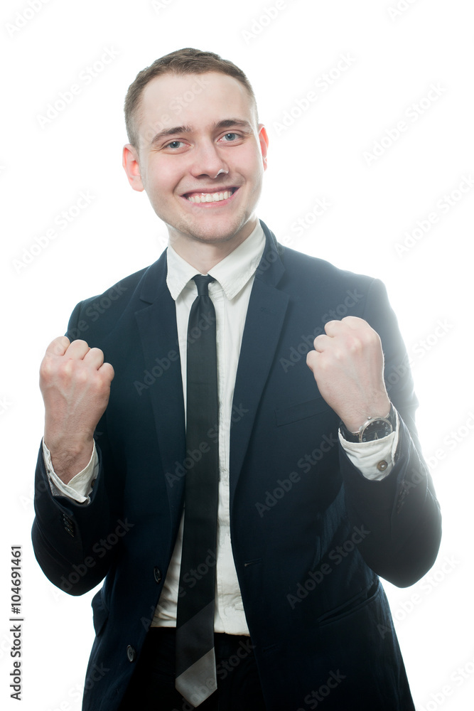 Vertical young businessman very happy of his success Vertical young businessman very happy of his success