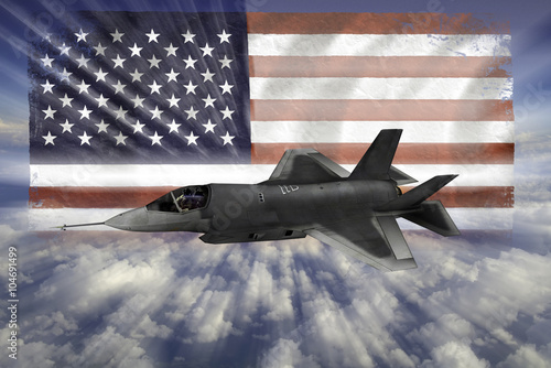 F-35 nowoczesny samolot stealth z flagą USA