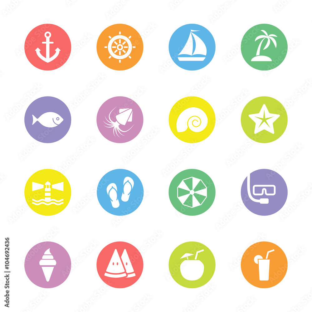 colorful flat icon set 9 on circle for web design, user interface (UI), infographic and mobile application (apps)