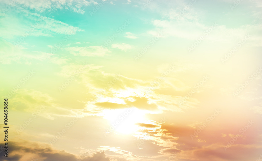 Colorful cloud sky and sun light  - vintage style