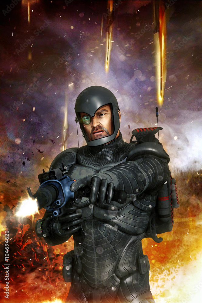Futuristic soldier in combat Futuristic soldier in combat