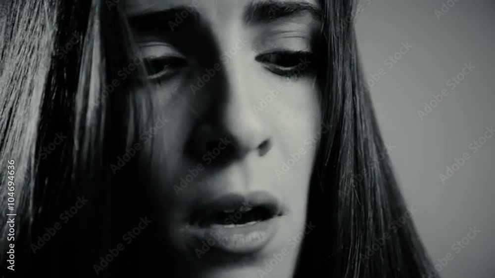 Black and white portrait of sad woman almost crying Black and white portrait of sad woman almost crying