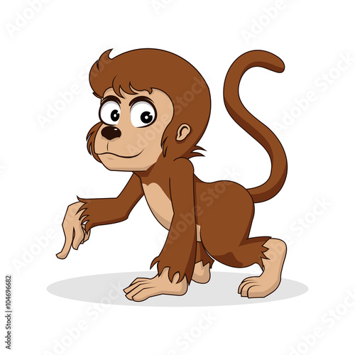 Walking Monkey Ape in Cartoon Illustration
