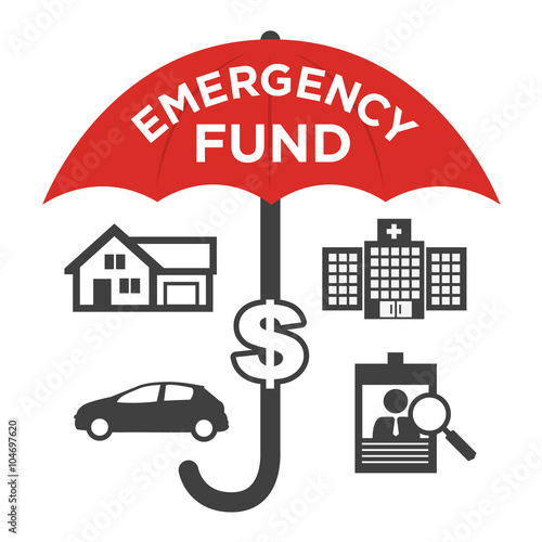 Financial Emergency Fund Icons - Home or House, Car or Vehicle Damage, Job Loss or Unemployment, and Hospital or Medical Bills