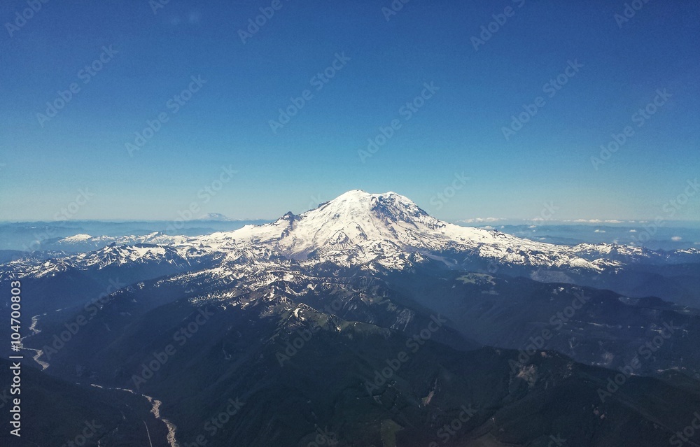 Overhead view of volcano in Pacific Northwest mountain range