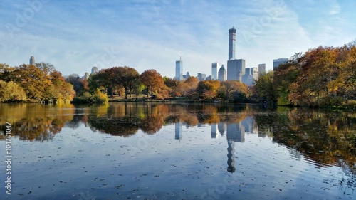 Central Park fall landscape reflection in New York City