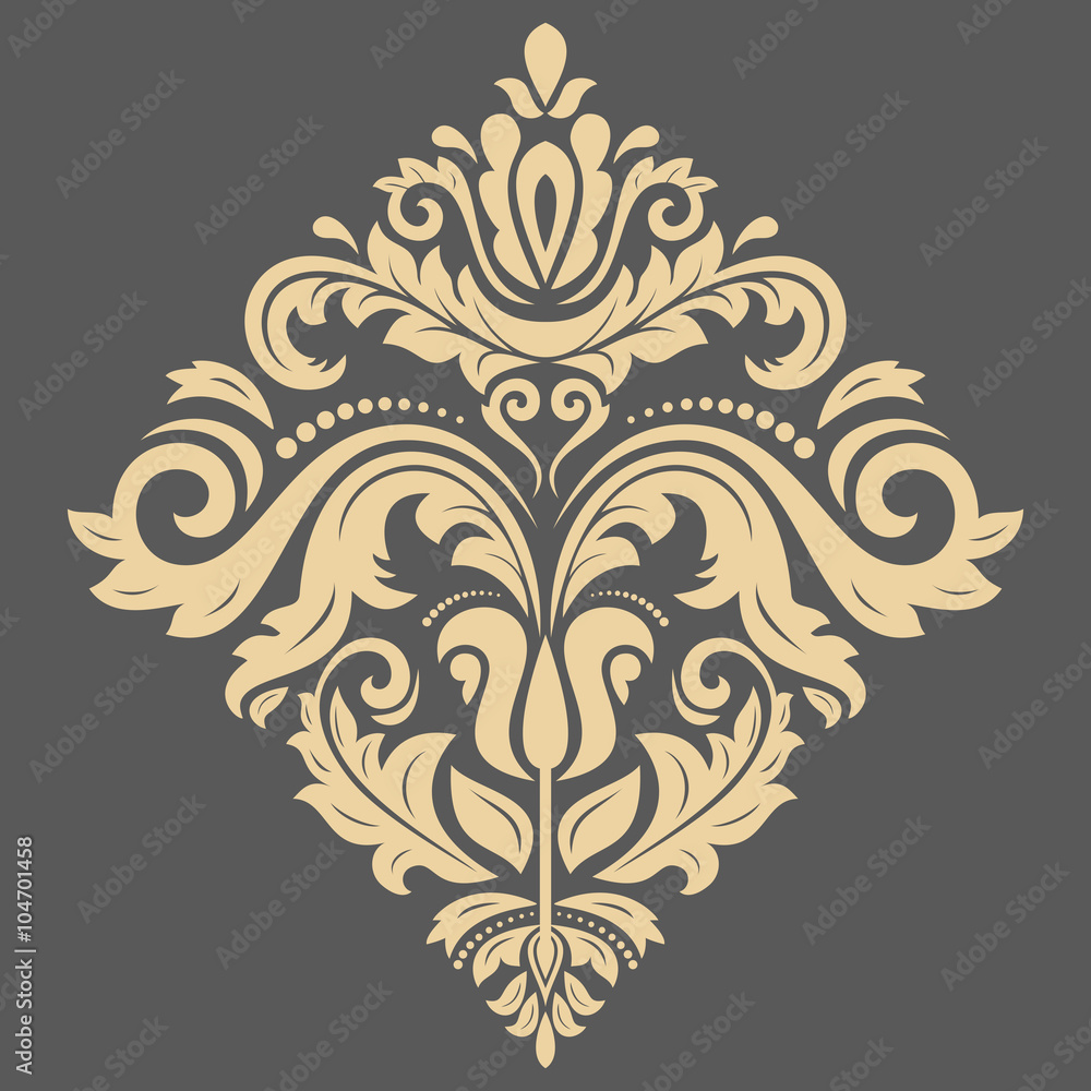 Damask floral pattern with oriental golden elements. Abstract traditional ornament
