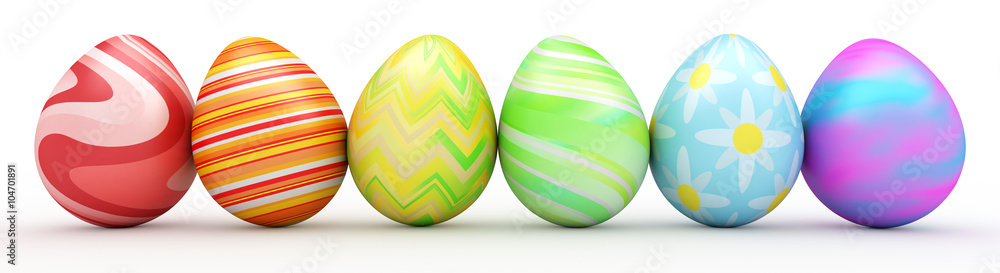 Line of colorful Easter eggs isolated on white Line of colorful Easter eggs isolated on white