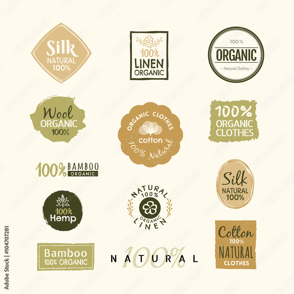 Set of hand drawn organic clothes logo label badge design