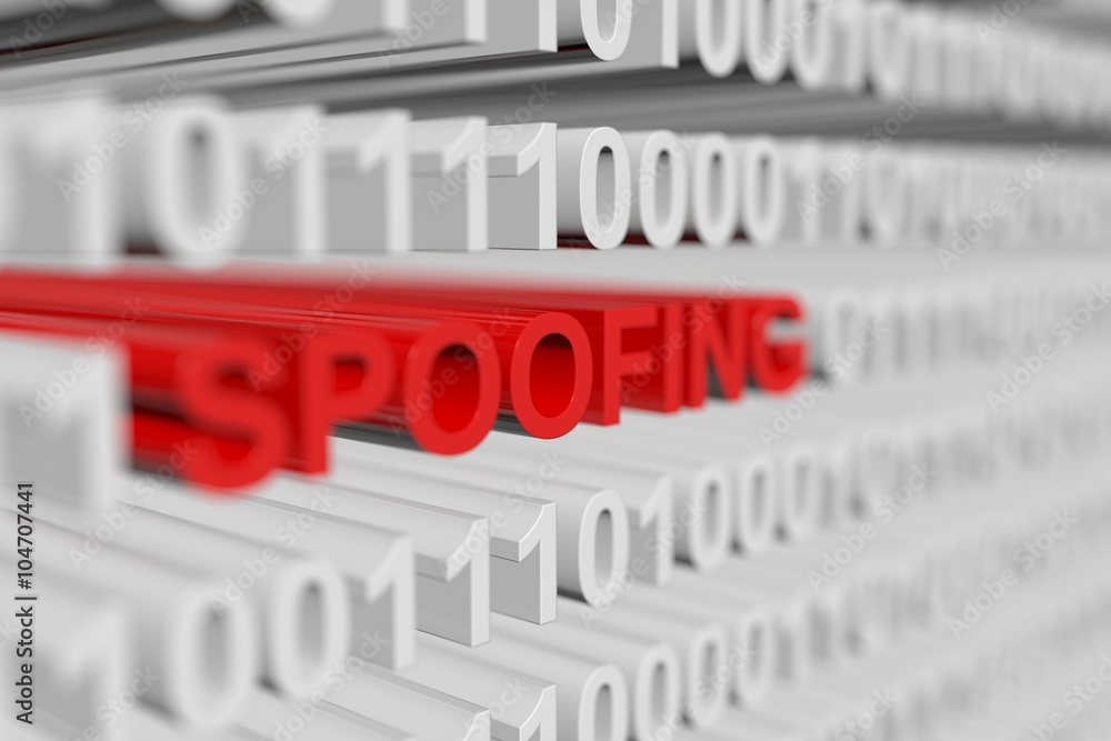 SPOOFING is represented as a binary code with blurred background