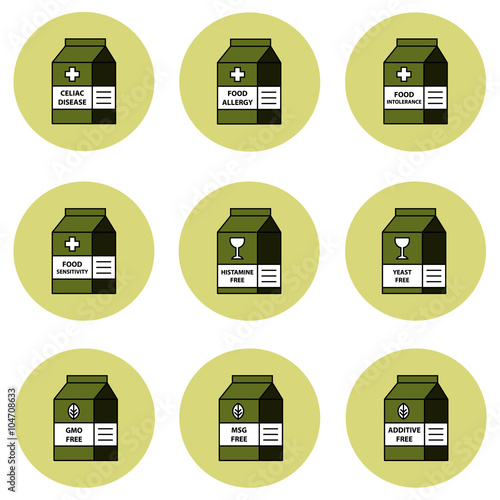 Food allergy vector icon set