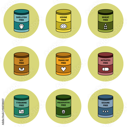 Food allergens vector icon set