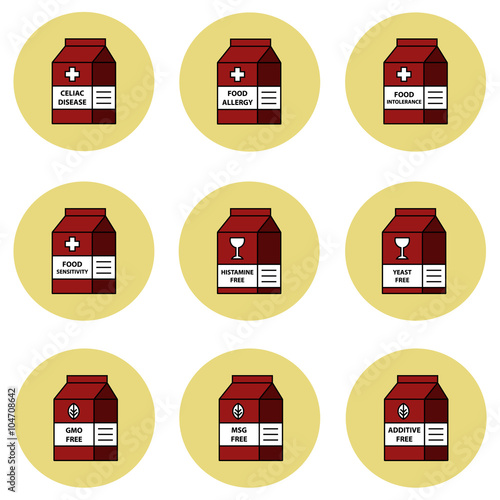 Food intolerance vector icon set