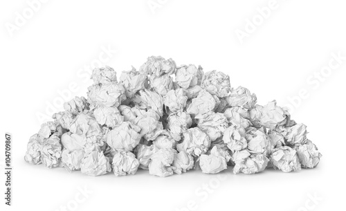 a large pile of crumpled paper isolated on white background. The