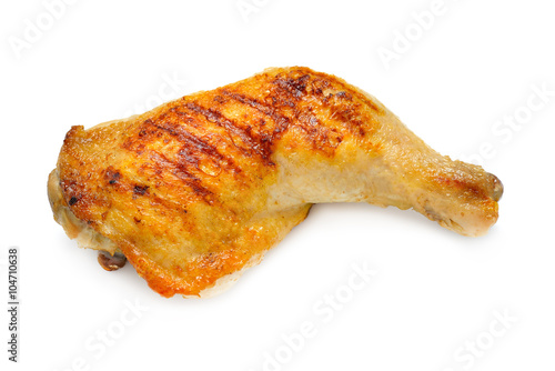 Grilled chicken thigh isolated on white background