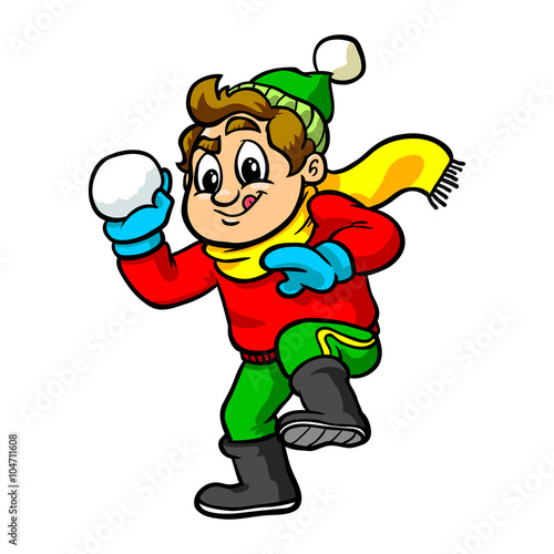 Kid throwing snowball vector illustration