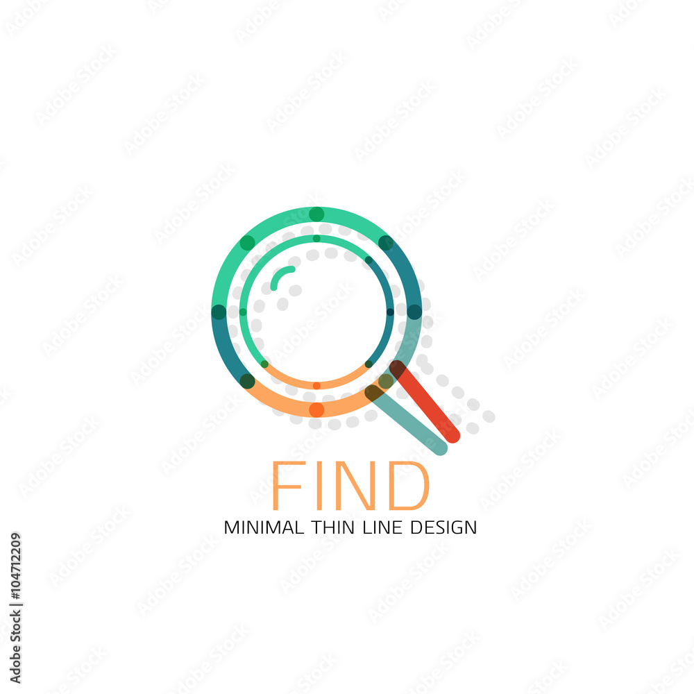 Vector thin line design logo magnifying glass, search and find or zoom logotype concept. Linear minimalistic business icon Vector thin line design logo magnifying glass, search and find or zoom logotype concept. Linear minimalistic business icon