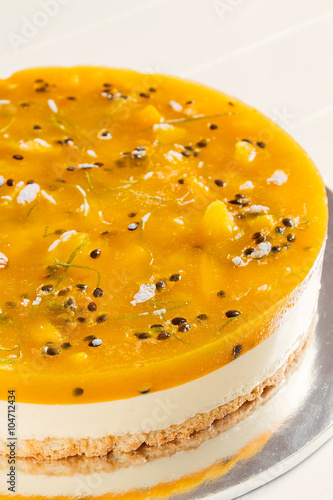 Fresh passion fruit cheesecake dessert
