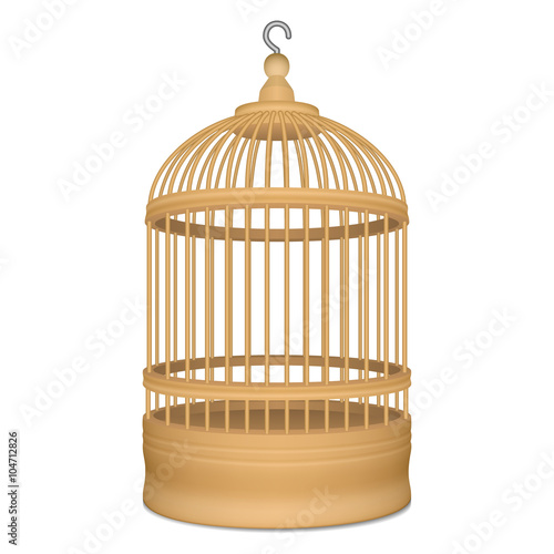 Wooden cage with metal hook for birds