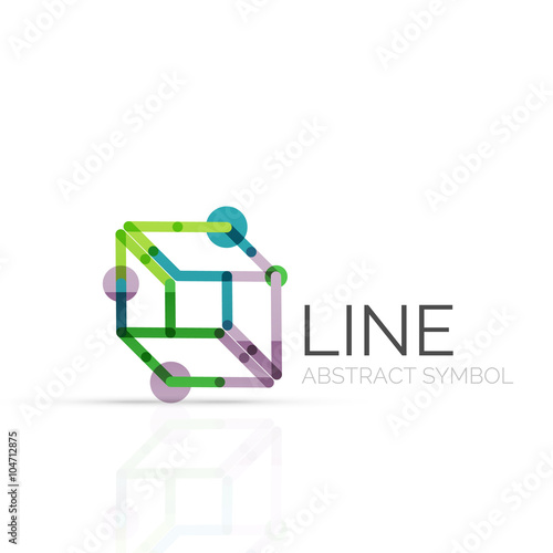 Linear abstract logo, connected multicolored segments of lines geometrical figure