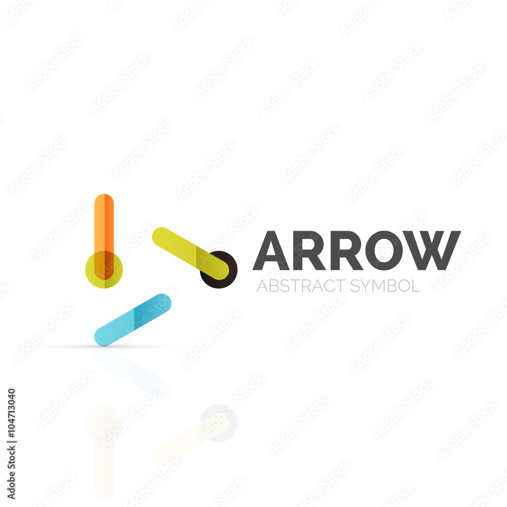 Linear arrow abstract logo, connected multicolored segments of lines in directional pointer figure Linear arrow abstract logo, connected multicolored segments of lines in directional pointer figure