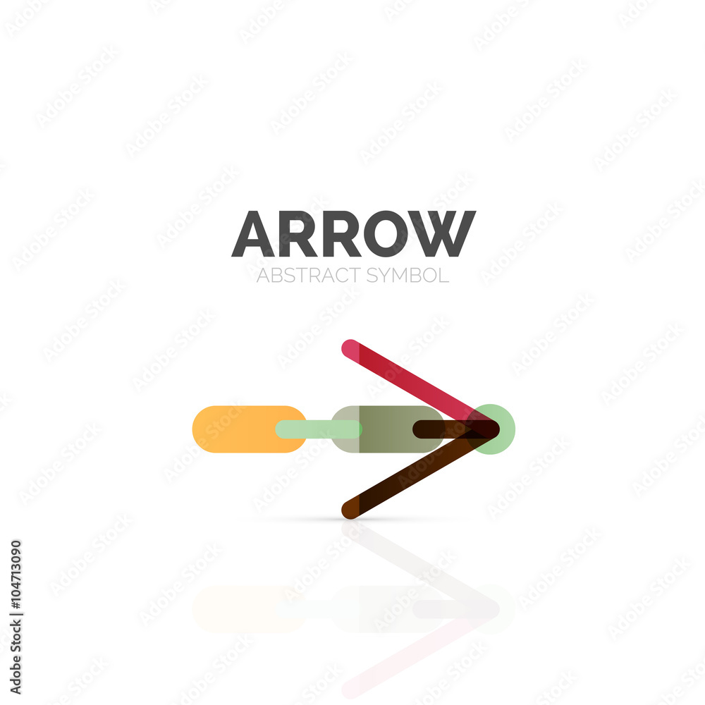 Linear arrow abstract logo, connected multicolored segments of lines in directional pointer figure Linear arrow abstract logo, connected multicolored segments of lines in directional pointer figure
