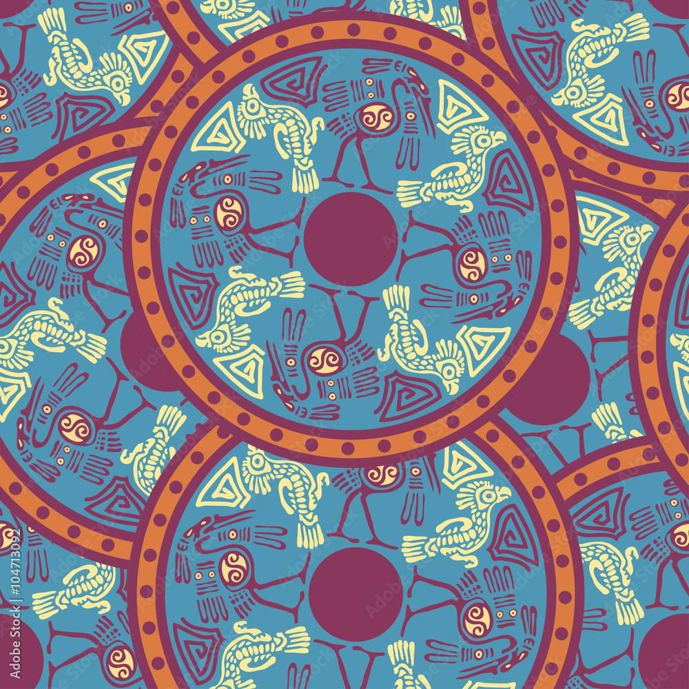 Seamless aztec pattern with herons. Vector illustration