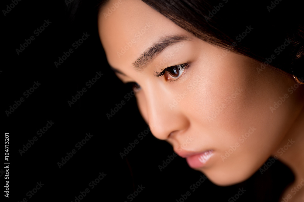 Close-up profile of asian lady in studio Close-up profile of asian lady in studio