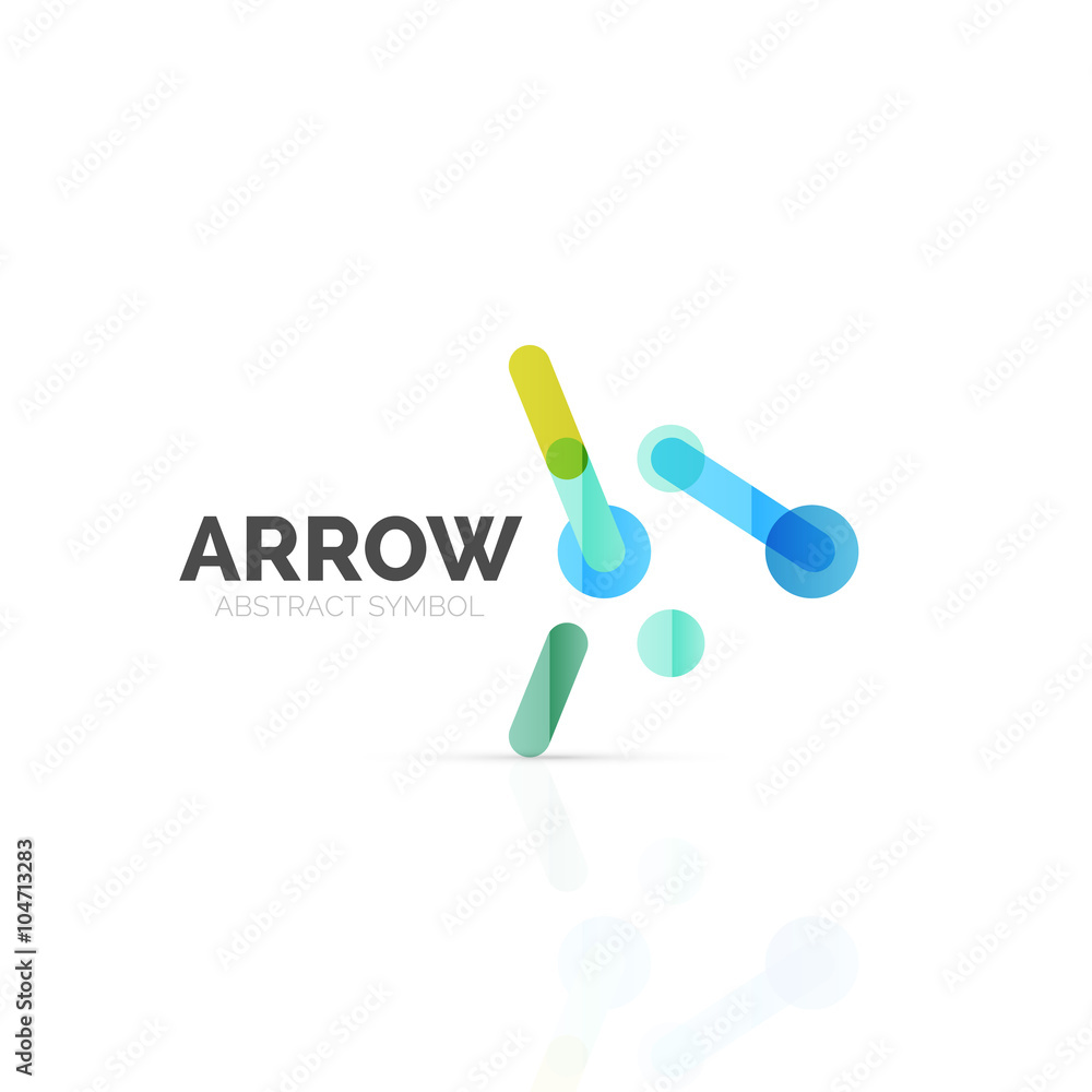 Linear arrow abstract logo, connected multicolored segments of lines in directional pointer figure Linear arrow abstract logo, connected multicolored segments of lines in directional pointer figure