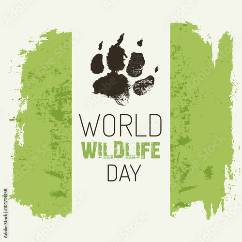 World wildlife day - vector poster with wolf footprint.