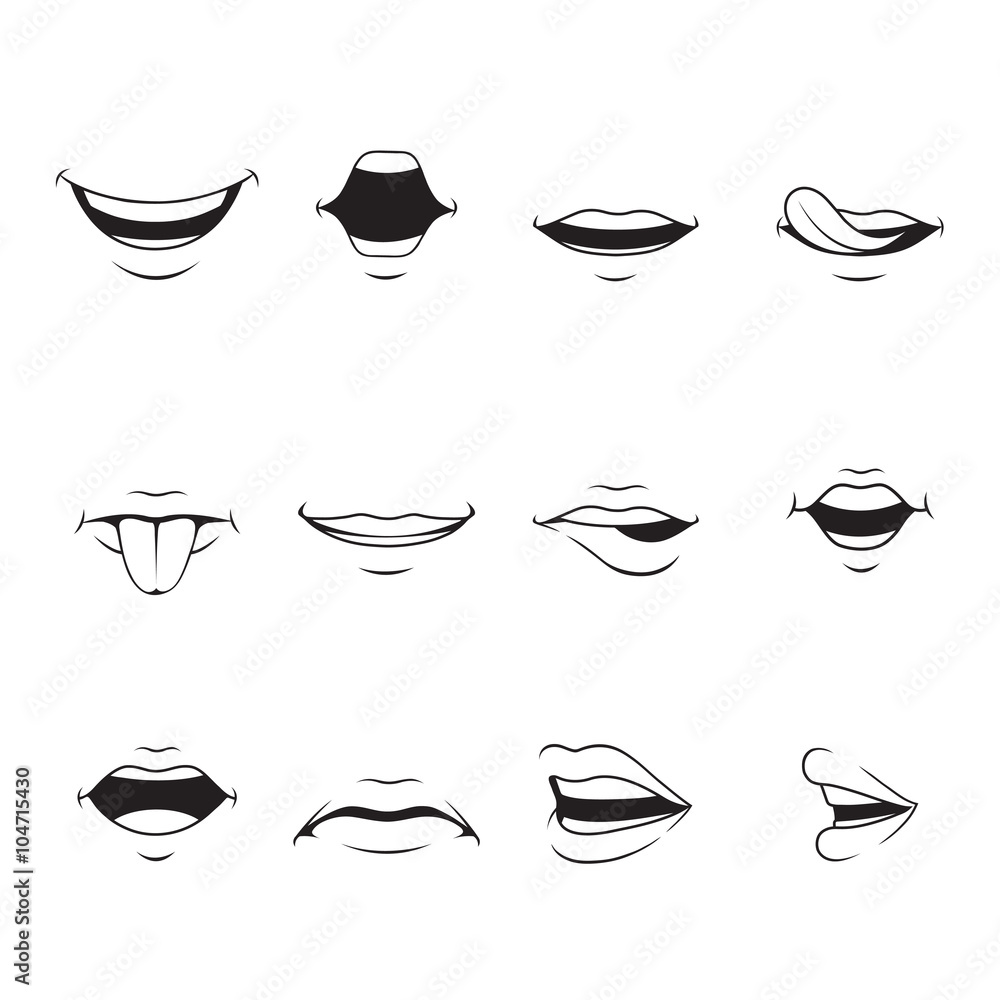 Mouths Set With Various Expressions, Monochrome, organ, emoji, facial expression, human face, feeling, mood, personality, symbol Mouths Set With Various Expressions, Monochrome, organ, emoji, facial expression, human face, feeling, mood, personality, symbol