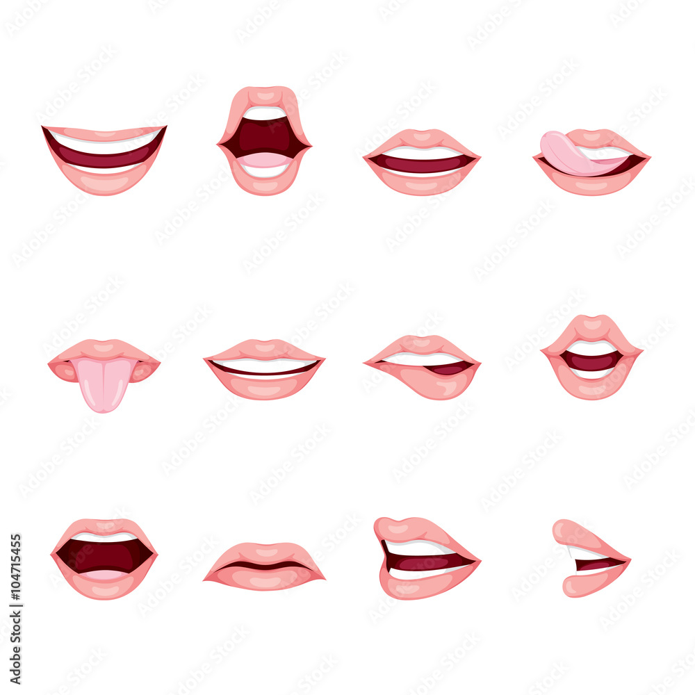 Mouths Set With Various Expressions, organ, emoji, facial expression, human face, feeling, mood, personality, symbol