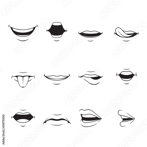 Mouths Set With Various Expressions, Monochrome, organ, emoji, facial expression, human face, feeling, mood, personality, symbol