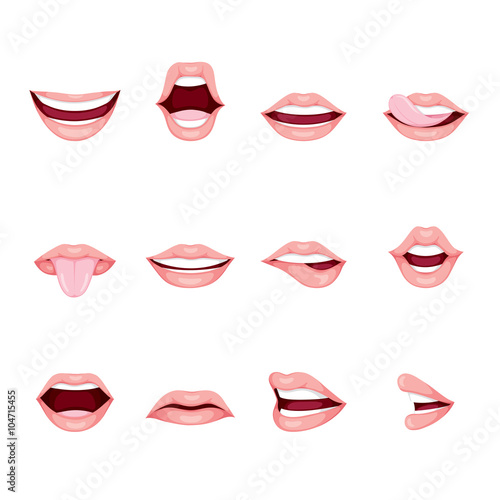 Mouths Set With Various Expressions, organ, emoji, facial expression, human face, feeling, mood, personality, symbol